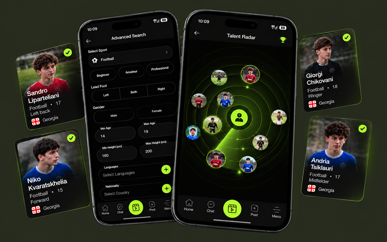 GUPSPORT athlete search and Talent Radar with athlete profile cards
